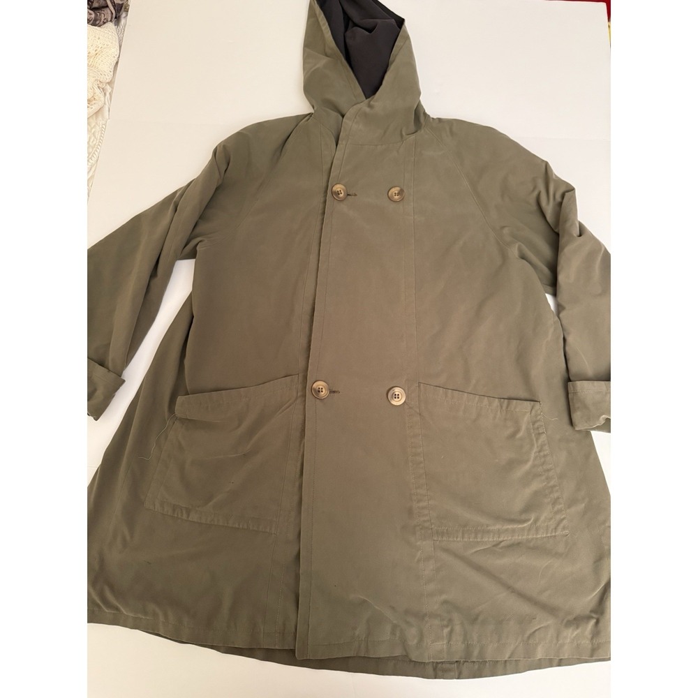 Vintage Steve By Searle Women's Olive Green Hooded Trench Coat Size: 2